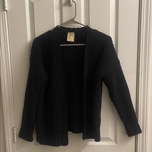 Black Open-Front Waffle Knit Women's Sweater Cardigan